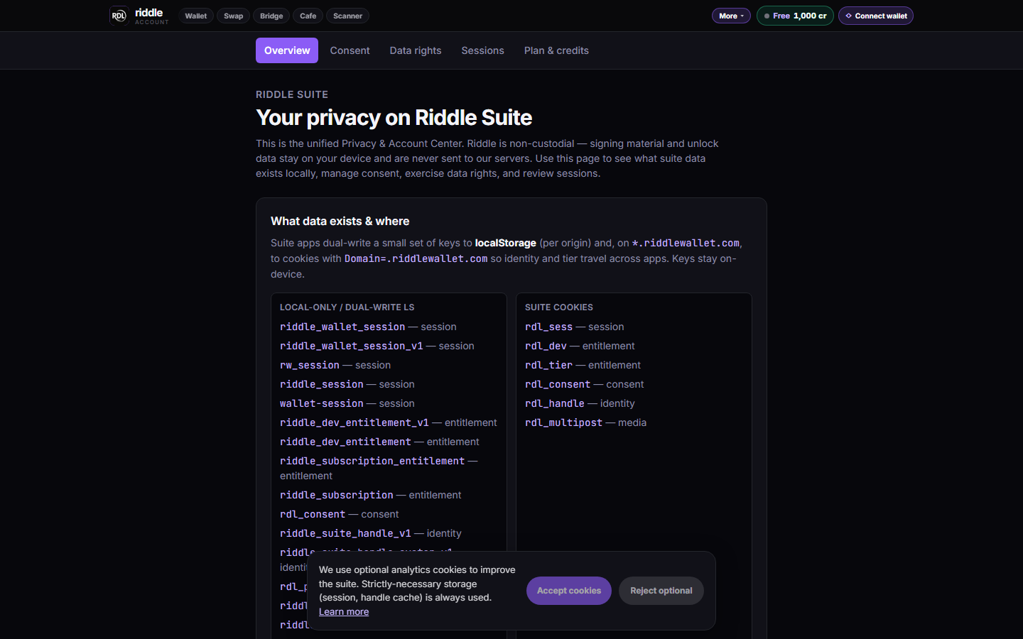 Live production screenshot of Account