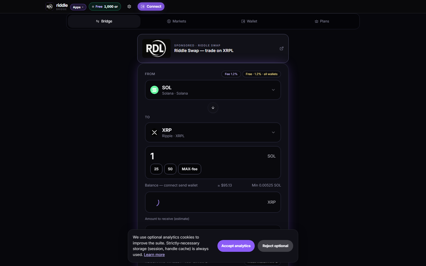 Live production screenshot of Riddle Bridge