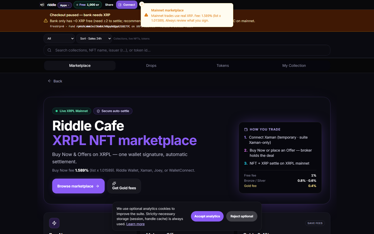 Live production screenshot of Riddle Cafe