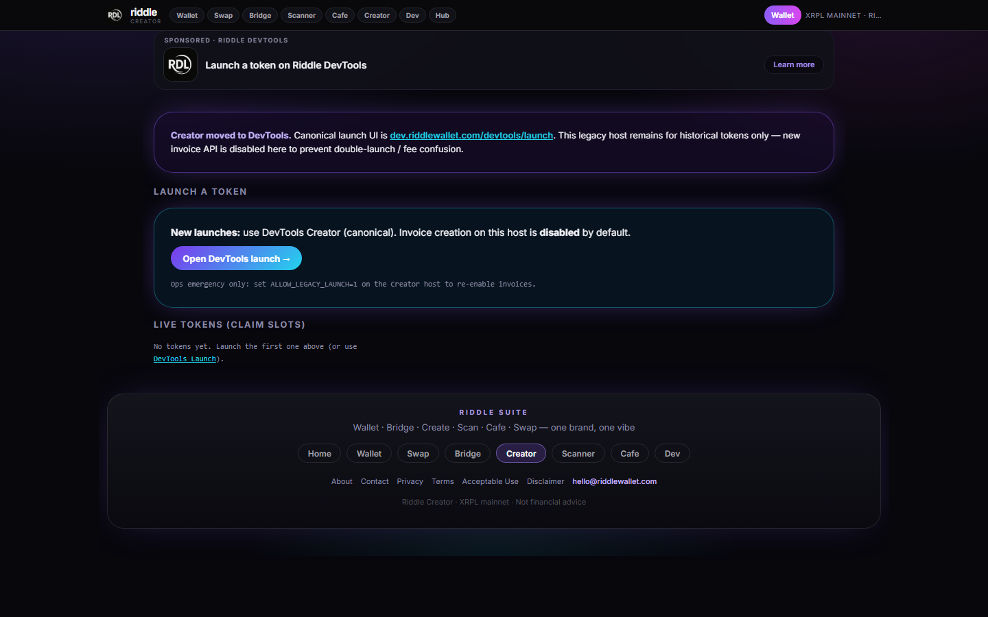 Live production screenshot of Riddle Creator