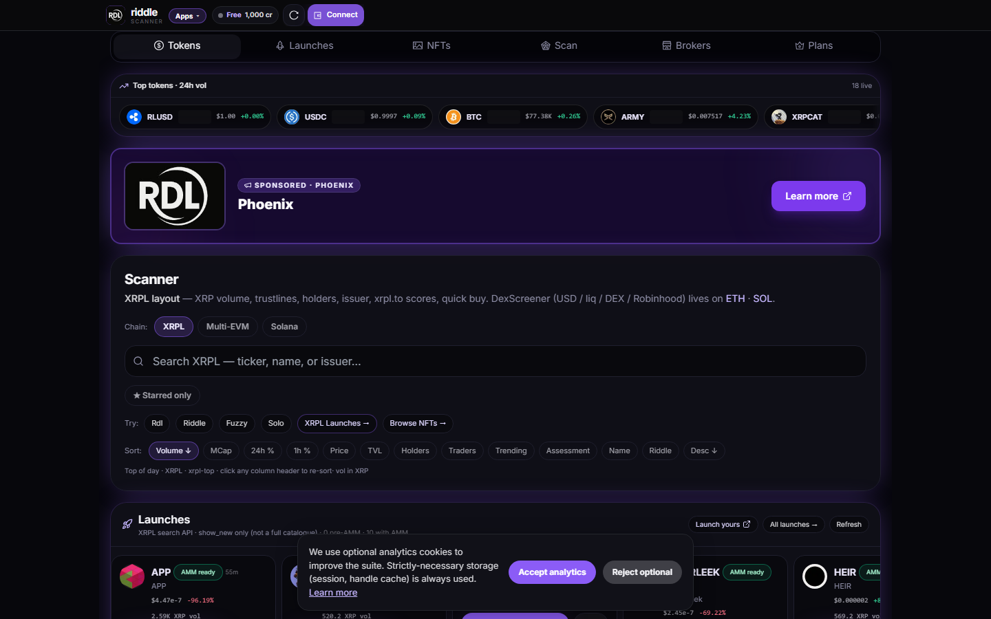 Live production screenshot of Riddle Scanner